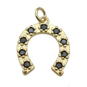 copper horseshoe pendant pave zircon, gold plated, approx 15mm