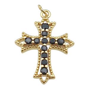copper cross pendant pave zircon, gold plated, approx 18-23mm