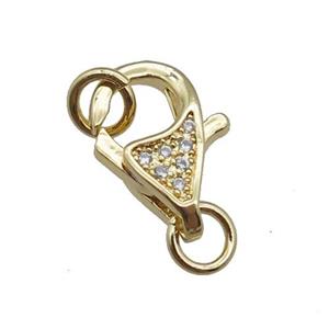 copper Lobster Clasp pave zircon, gold plated, approx 9-14mm