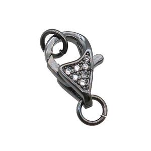 copper Lobster Clasp pave zircon, black plated, approx 9-14mm