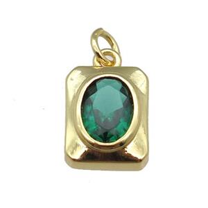 copper rectangle pendant pave green zircon, gold plated, approx 9-11mm