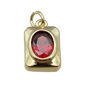 copper rectangle pendant pave red zircon, gold plated, approx 9-11mm