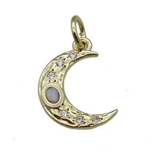 copper moon pendant paved zircon, gold plated, approx 12mm