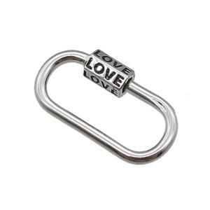 copper Carabiner Clasp, LOVE, platinum plated, approx 15-27mm