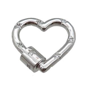 copper Carabiner Clasp, heart, platinum plated, approx 22mm