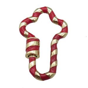 copper Carabiner Clasp with red enameled, gold plated, approx 22-35mm