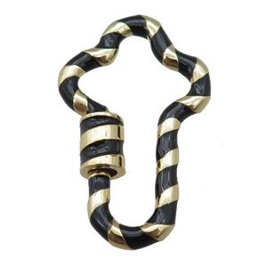 copper Carabiner Clasp with black enameled, gold plated, approx 22-35mm