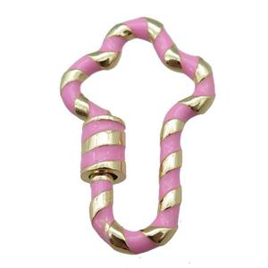 copper Carabiner Clasp with pink enameled, gold plated, approx 22-35mm