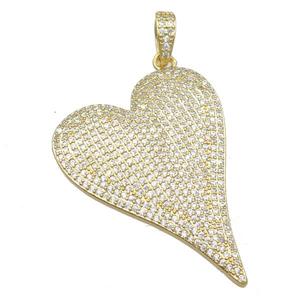 copper heart pendant pave zircon, gold plated, approx 30-40mm