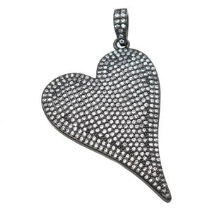 copper heart pendant pave zircon, black plated, approx 30-40mm