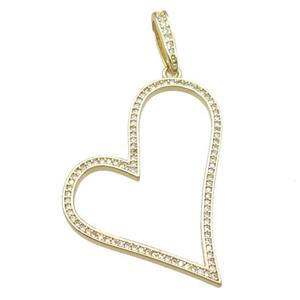 copper heart pendant pave zircon, gold plated, approx 35mm