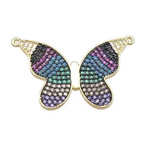 copper butterfly pendant pave zircon, gold plated, approx 19-26mm