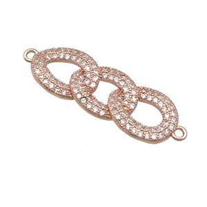 copper link connector pave zircon, rose gold, approx 10-28mm