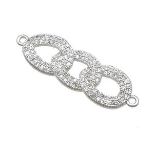 copper link connector pave zircon, platinum plated, approx 10-28mm