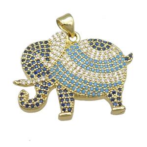 copper elephant pendant pave zircon, gold plated, approx 20-28mm