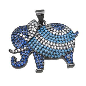 copper elephant pendant pave zircon, black plated, approx 20-28mm