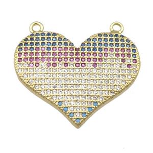 copper heart pendant pave zircon with 2loops, gold plated, approx 20-26mm
