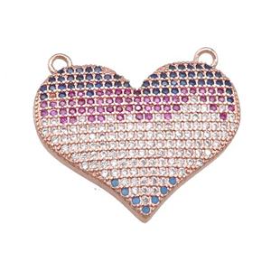 copper heart pendant pave zircon with 2loops, rose gold, approx 20-26mm