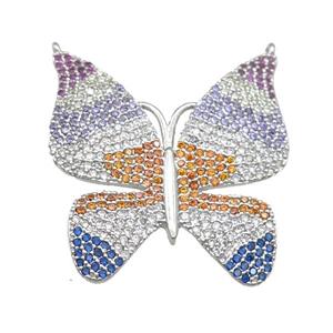 copper butterfly pendant pave zircon with 2loops, platinum plated, approx 28-30mm