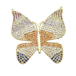 copper butterfly pendant pave zircon with 2loops, gold plated, approx 28-30mm
