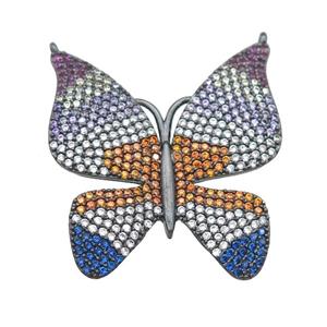 copper butterfly pendant pave zircon with 2loops, black plated, approx 28-30mm