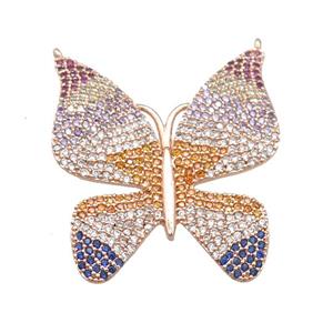 copper butterfly pendant pave zircon with 2loops, rose gold, approx 28-30mm