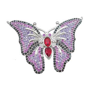 copper butterfly pendant pave zircon with 2loops, platinum plated, approx 28-35mm