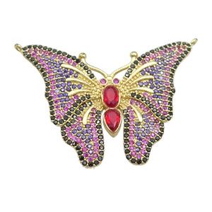 copper butterfly pendant pave zircon with 2loops, gold plated, approx 28-35mm