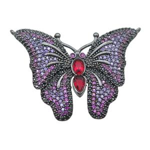 copper butterfly pendant pave zircon with 2loops, black plated, approx 28-35mm
