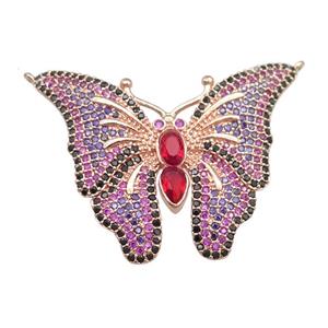 copper butterfly pendant pave zircon with 2loops, rose gold, approx 28-35mm