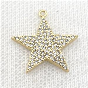 copper star pendant pave zircon, gold plated, approx 22mm