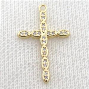 copper cross pendant pave zircon, gold plated, approx 18-26mm