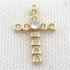 copper cross pendant pave zircon, gold plated, approx 18-25mm