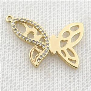 copper butterfly pendant paved zircon, gold plated, approx 19-25mm