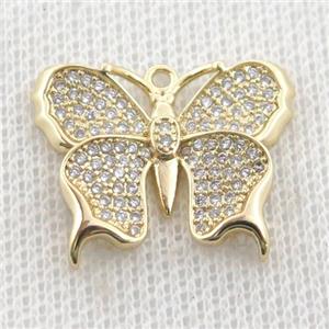 copper butterfly pendant pave zircon, gold plated, approx 18-24mm