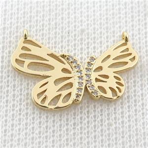 copper butterfly pendant pave zircon, gold plated, approx 16-25mm