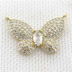 copper butterfly pendant pave zircon, gold plated, approx 16-26mm