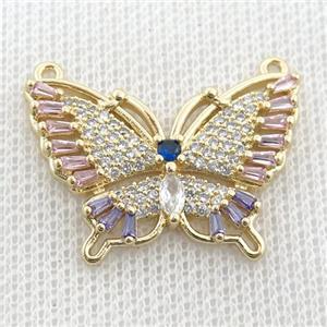 copper butterfly pendant paved zircon, gold plated, approx 20-30mm