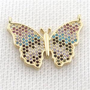 copper butterfly pendant paved zircon, gold plated, approx 18-29mm