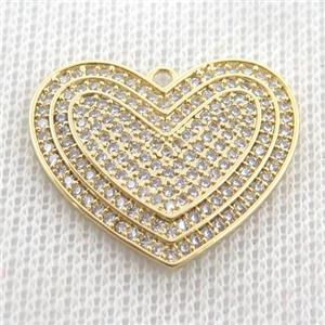 copper heart pendant pave zircon, gold plated, approx 22-26mm