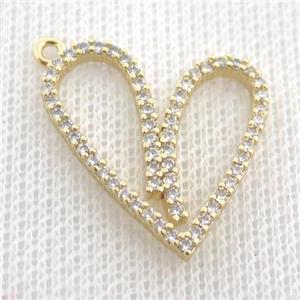 copper heart pendant pave zircon, gold plated, approx 22-25mm