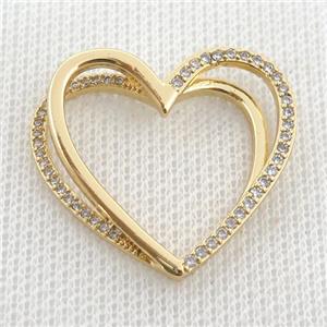 copper heart pendant pave zircon, gold plated, approx 27-28mm