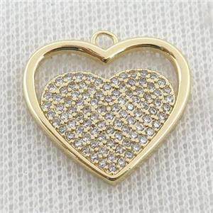 copper heart pendant pave zircon, gold plated, approx 22-23mm