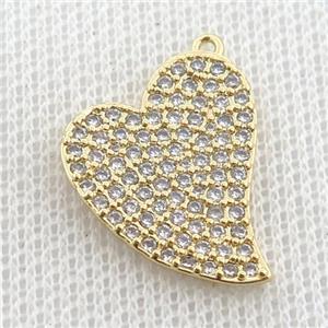 copper heart pendant pave zircon, gold plated, approx 17-20mm