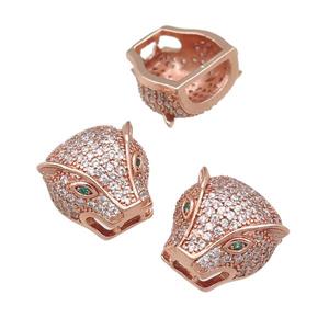 copper leopardhead beads pave zircon, rose gold, approx 14mm