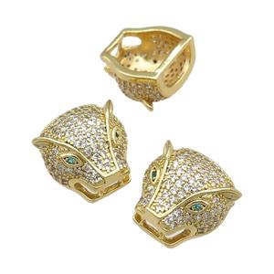 copper leopardhead beads pave zircon, gold plated, approx 14mm