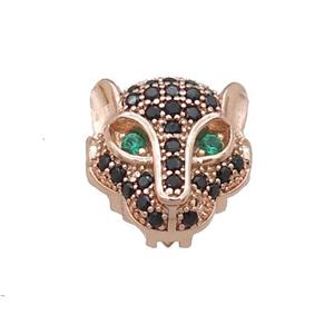 copper leopardhead beads pave zircon, rose gold, approx 11mm