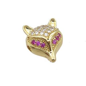 copper foxhead beads pave zircon, gold plated, approx 11-12mm