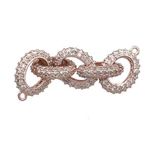 Copper Linker Connector Pave Zircon, Oval, Rose Gold, approx 10-12mm, 40mm length