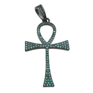 Copper Ankh Cross Pendant Pave Zircon Black Plated, approx 22-36mm